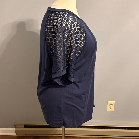 Amazon size 4X Navy Short-Sleeve Top with Lace Shoulder Detail - Picture 3 of 4